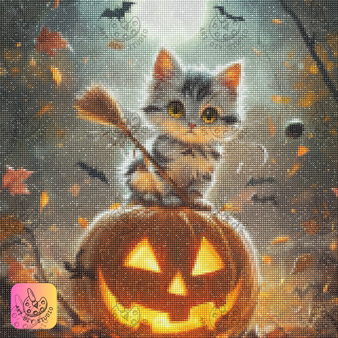 Artdiystudio Pumpkin Patch Purr Diy Diamond Painting Kit Create Your Halloween Cat Scene 7