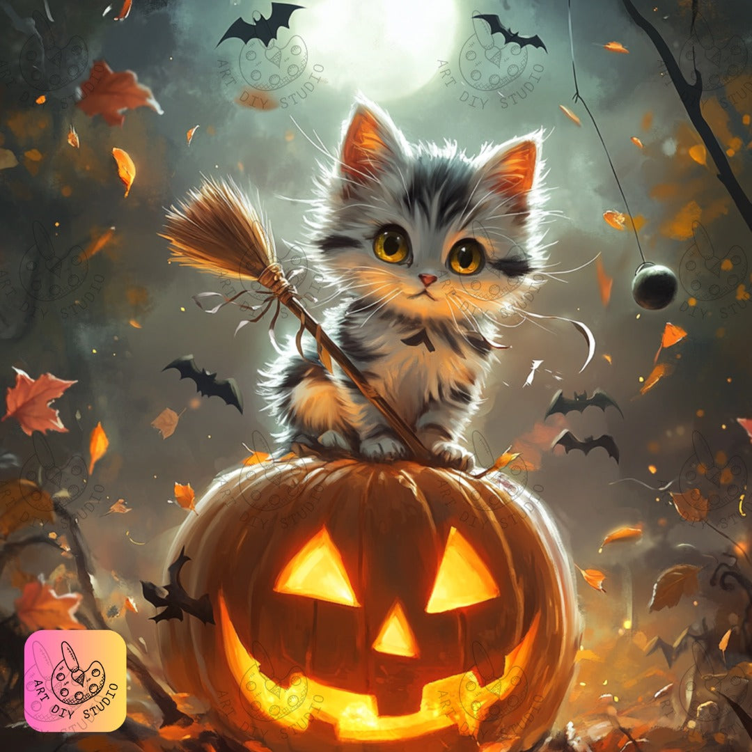 Artdiystudio Pumpkin Patch Purr Diy Diamond Painting Kit Create Your Halloween Cat Scene 8