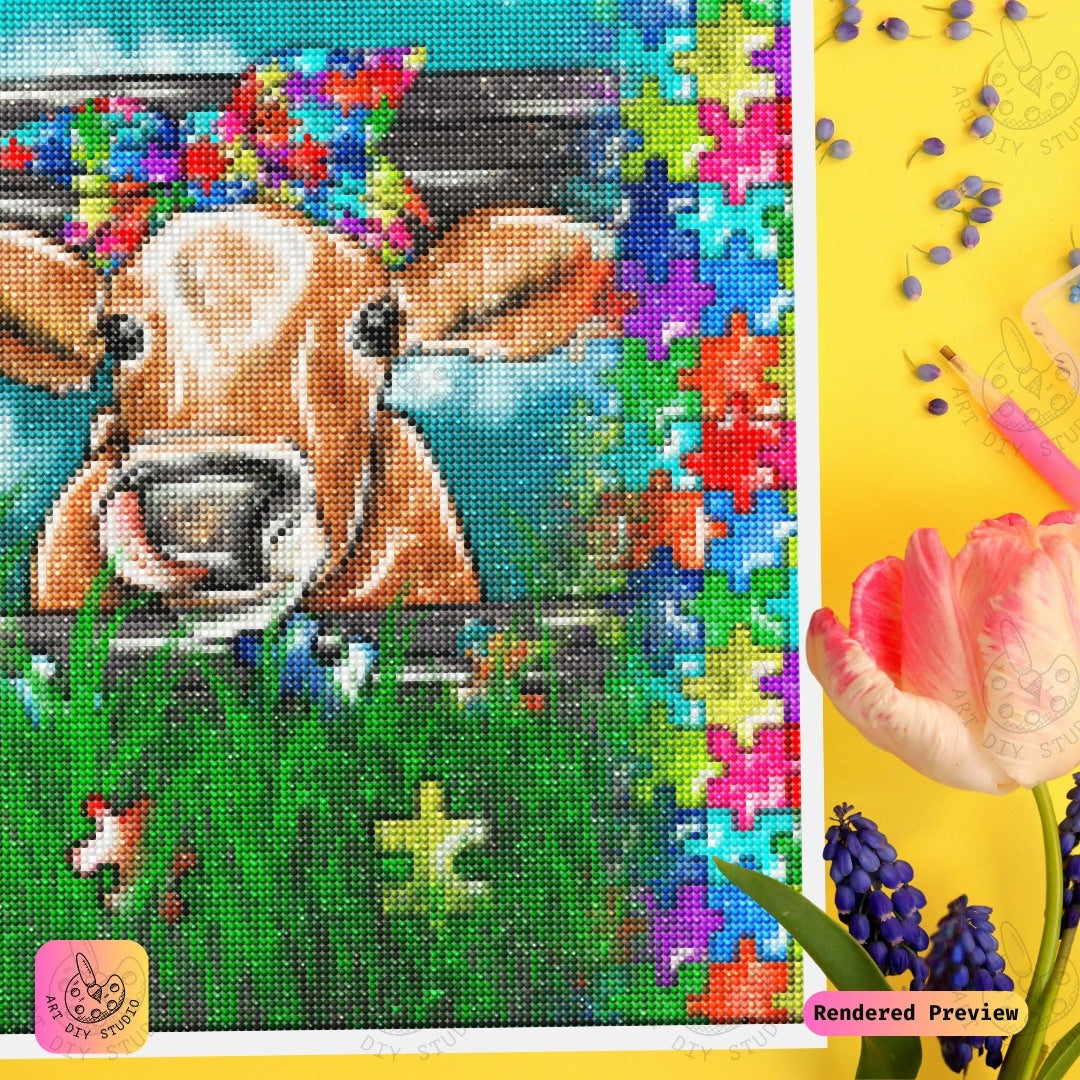 Artdiystudio Puzzle Moo Charm Diy Diamond Painting Kit A Colorful Whimsical Delight 3