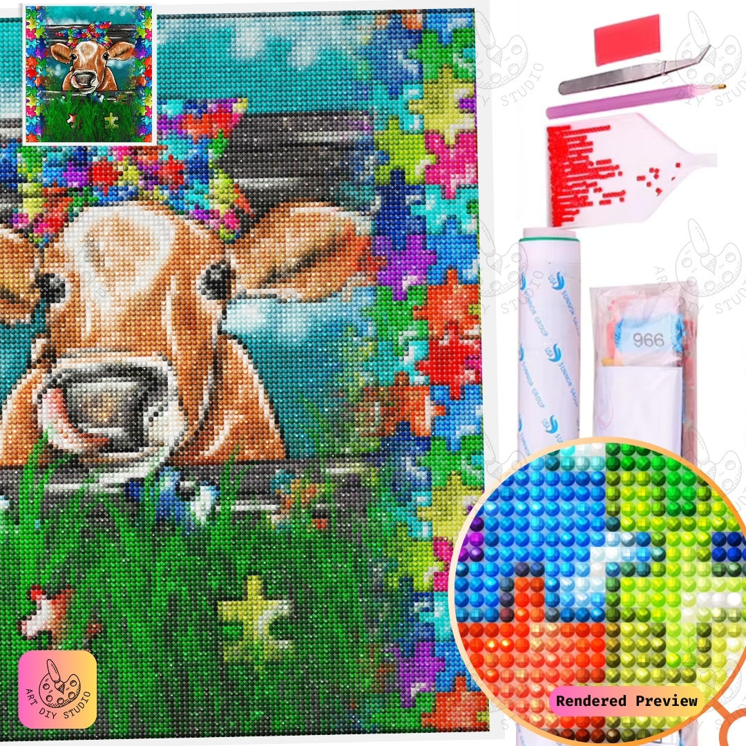 Artdiystudio Puzzle Moo Charm Diy Diamond Painting Kit A Colorful Whimsical Delight 5