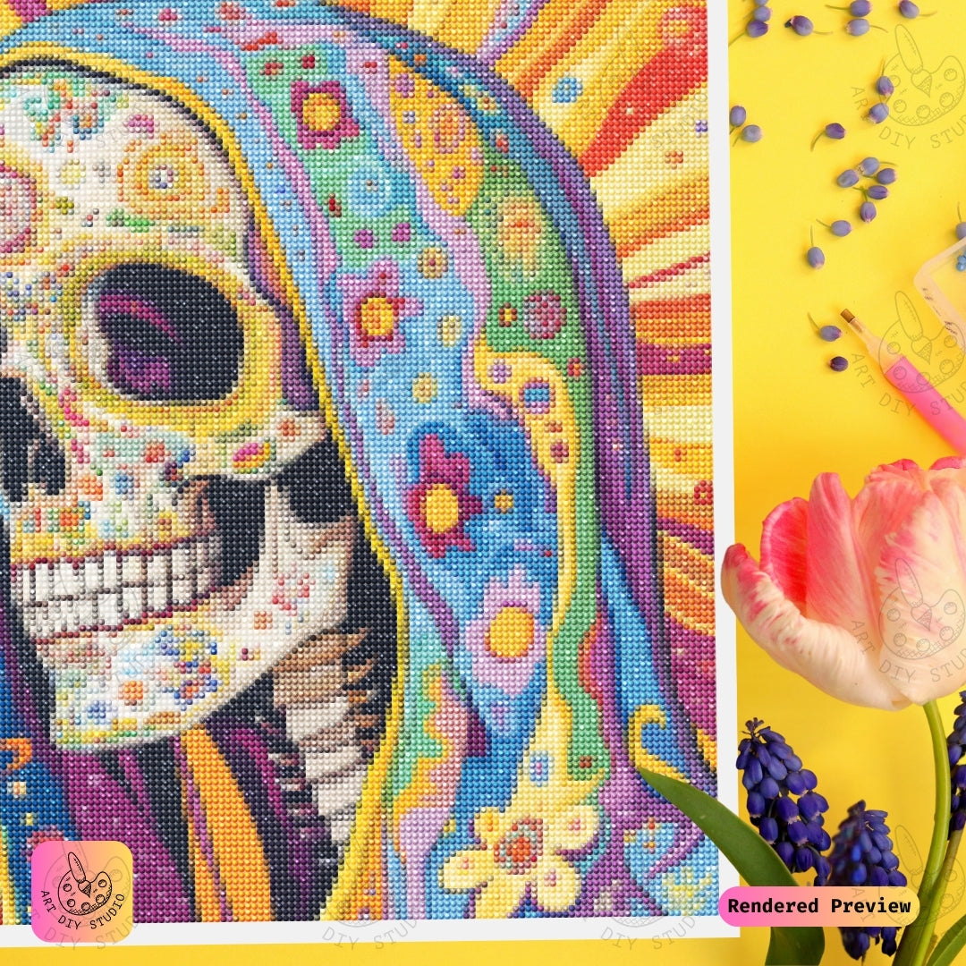 Artdiystudio Radiant Festival Skull Diy Diamond Painting Kit A Celebration Of Life And Color 3