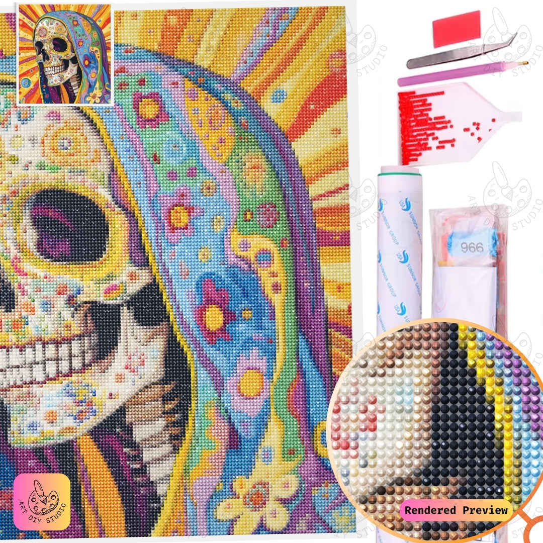 Artdiystudio Radiant Festival Skull Diy Diamond Painting Kit A Celebration Of Life And Color 5