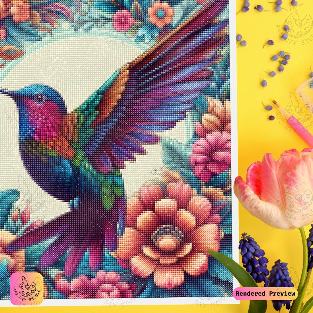 Artdiystudio Radiant Hummingbird Diy Diamond Painting Kit A Burst Of Color In Flight 3