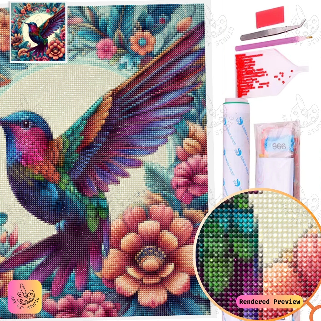 Artdiystudio Radiant Hummingbird Diy Diamond Painting Kit A Burst Of Color In Flight 5