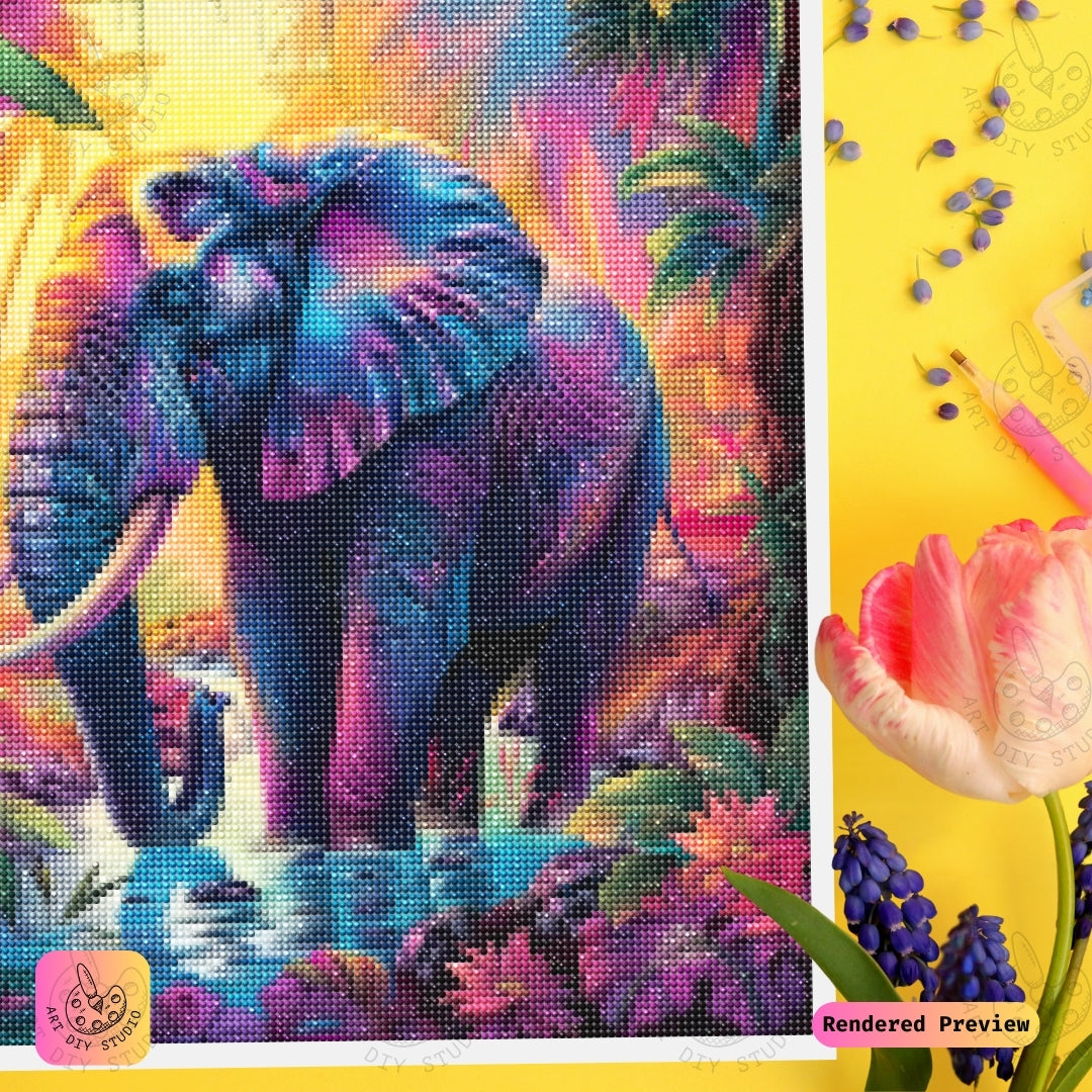 Artdiystudio Radiant Jungle Elephant Diy Diamond Painting Kit A Colorful Splendor In Art 3