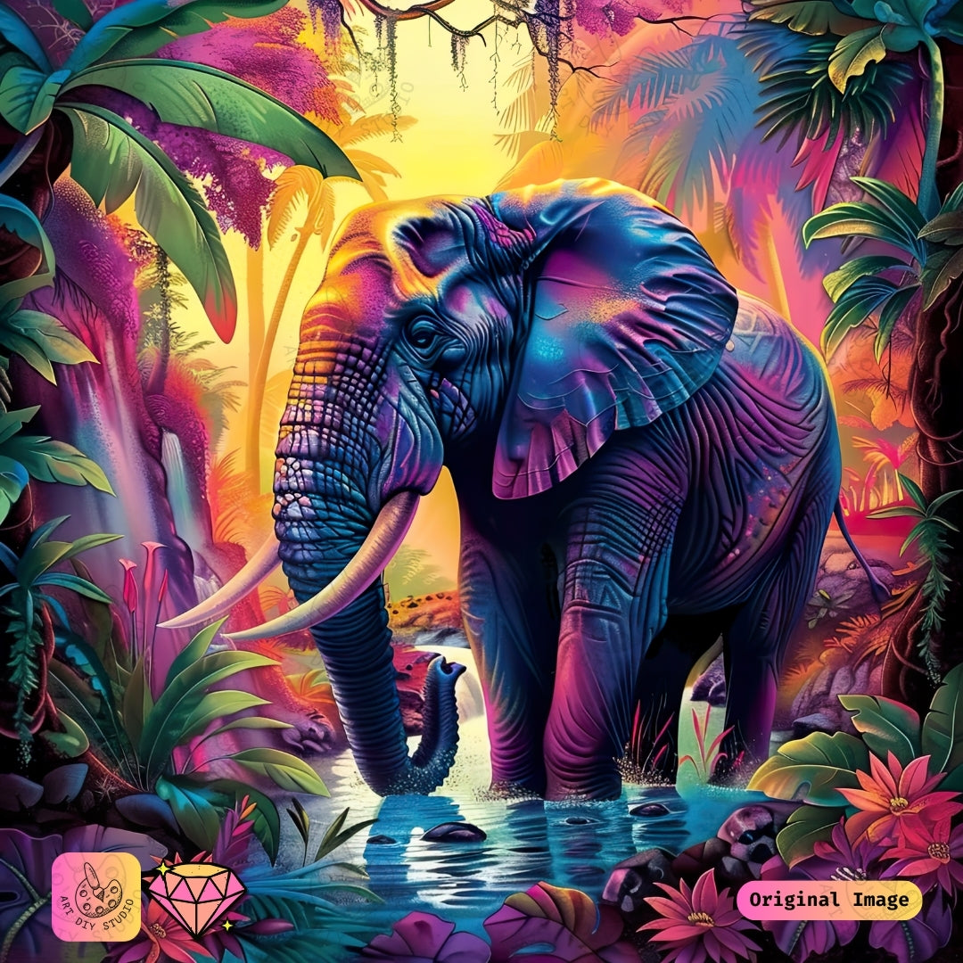 Artdiystudio Radiant Jungle Elephant Diy Diamond Painting Kit A Colorful Splendor In Art