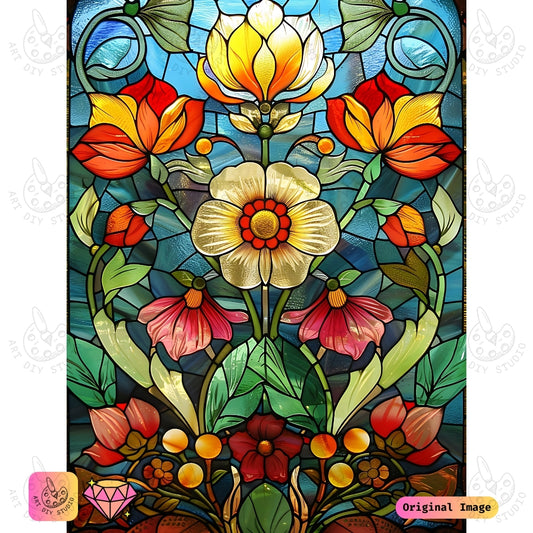 Artdiystudio Radiant Stained Glass Blooms Diy Diamond Painting Kit A Timeless Floral Masterpiece