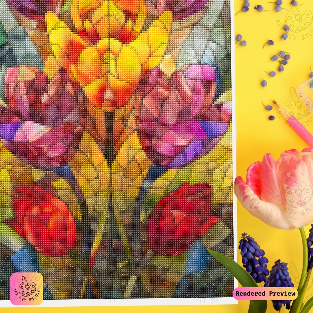 Artdiystudio Radiant Tulip Symphony Diy Diamond Painting Kit A Stained Glass Floral Masterpiece 3