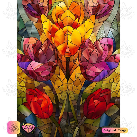 Artdiystudio Radiant Tulip Symphony Diy Diamond Painting Kit A Stained Glass Floral Masterpiece
