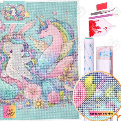 Artdiystudio Rainbow Bunny Mermaid Unicorn Diy Diamond Painting Kit A Whimsical Wonderland 5