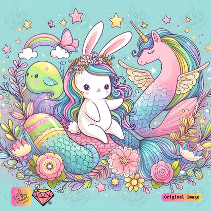 Artdiystudio Rainbow Bunny Mermaid Unicorn Diy Diamond Painting Kit A Whimsical Wonderland