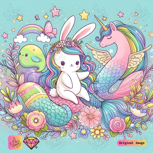 Artdiystudio Rainbow Bunny Mermaid Unicorn Diy Diamond Painting Kit A Whimsical Wonderland