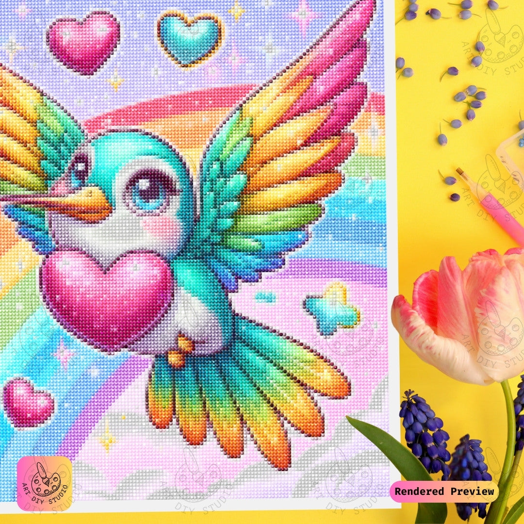Artdiystudio Rainbow Heart Hummingbird Diy Diamond Painting Kit A Burst Of Color And Love 3