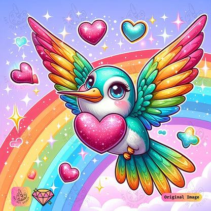 Artdiystudio Rainbow Heart Hummingbird Diy Diamond Painting Kit A Burst Of Color And Love