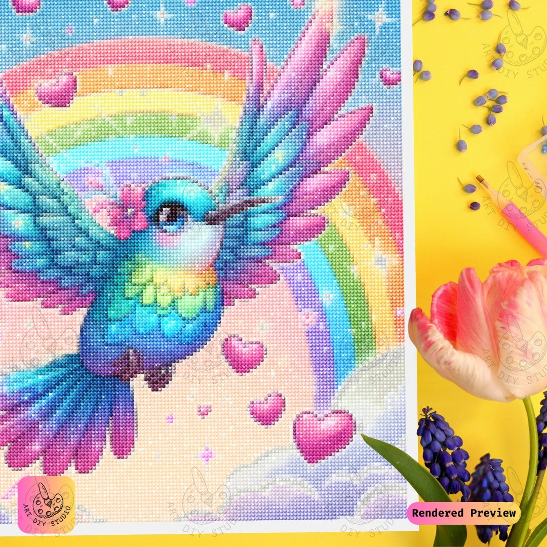 Artdiystudio Rainbow Love Hummingbird Diy Diamond Painting Kit A Flight Of Love And Color 3