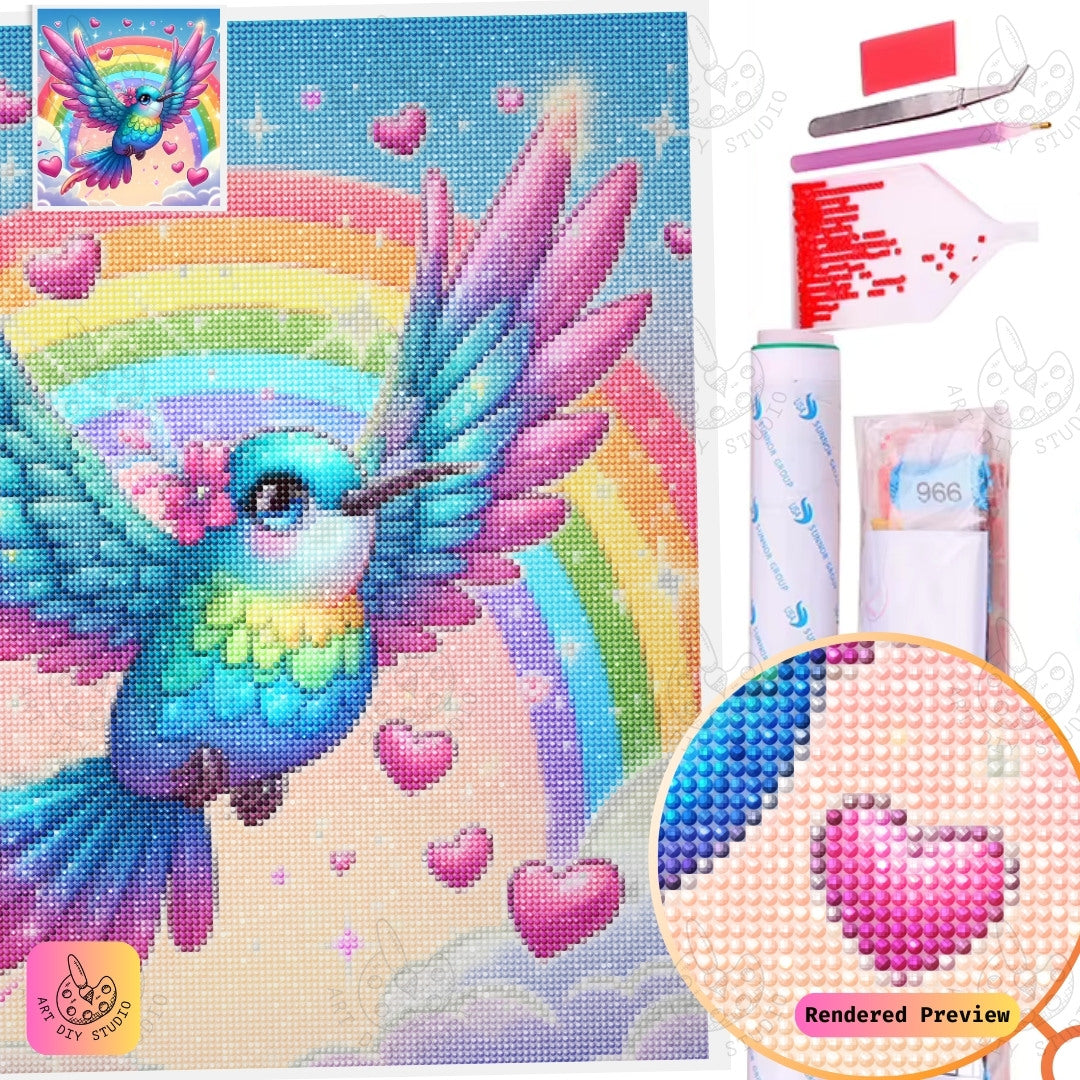 Artdiystudio Rainbow Love Hummingbird Diy Diamond Painting Kit A Flight Of Love And Color 5