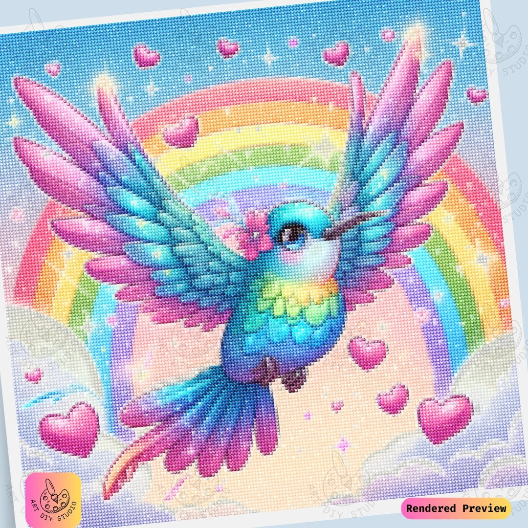 Artdiystudio Rainbow Love Hummingbird Diy Diamond Painting Kit A Flight Of Love And Color 6