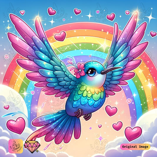 Artdiystudio Rainbow Love Hummingbird Diy Diamond Painting Kit A Flight Of Love And Color