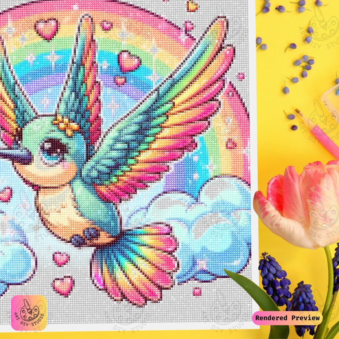 Artdiystudio Rainbow Love Hummingbird Diy Diamond Painting Kit A Rainbow Of Love In Flight 3