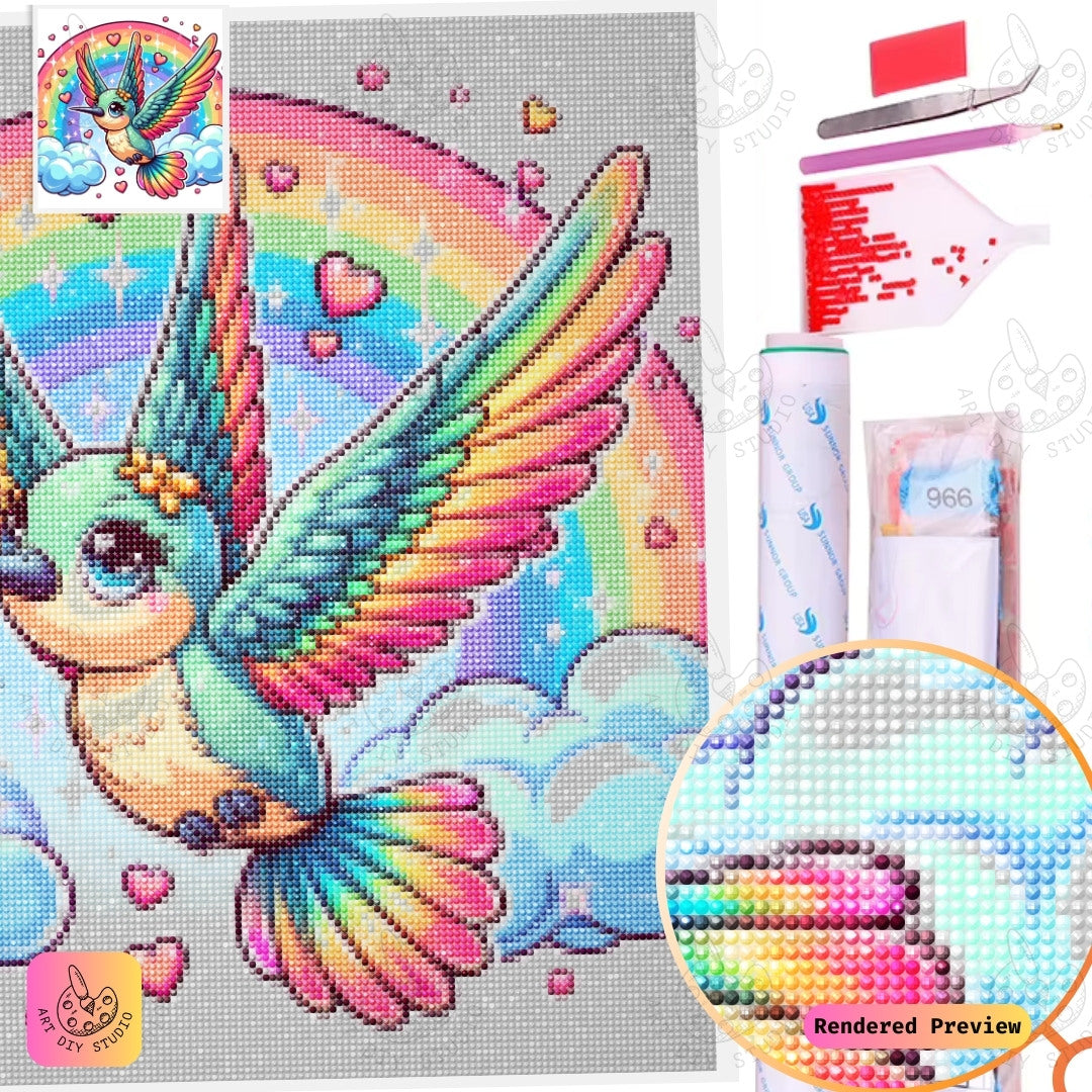 Artdiystudio Rainbow Love Hummingbird Diy Diamond Painting Kit A Rainbow Of Love In Flight 5