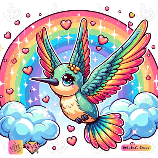 Artdiystudio Rainbow Love Hummingbird Diy Diamond Painting Kit A Rainbow Of Love In Flight