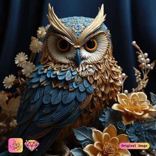 Artdiystudio Regal Harmony Owl Diy Diamond Painting Kit A Majestic Floral Masterpiece