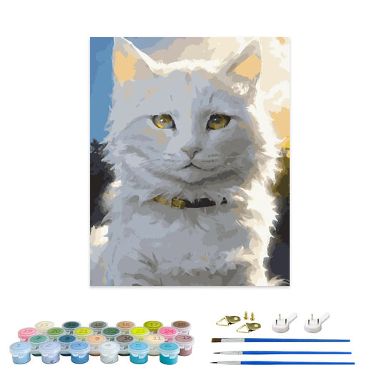 Artdiystudio Regal White Cat Paint By Numbers Kit An Elegant And Serene Masterpiece
