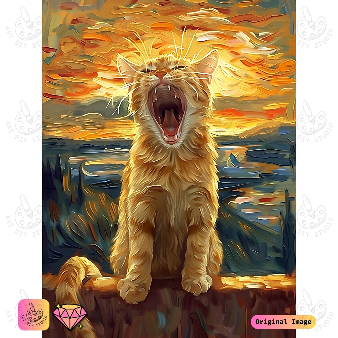 Artdiystudio Roar Of The Sun Diy Diamond Painting Kit A Fierce Cat In The Sunset