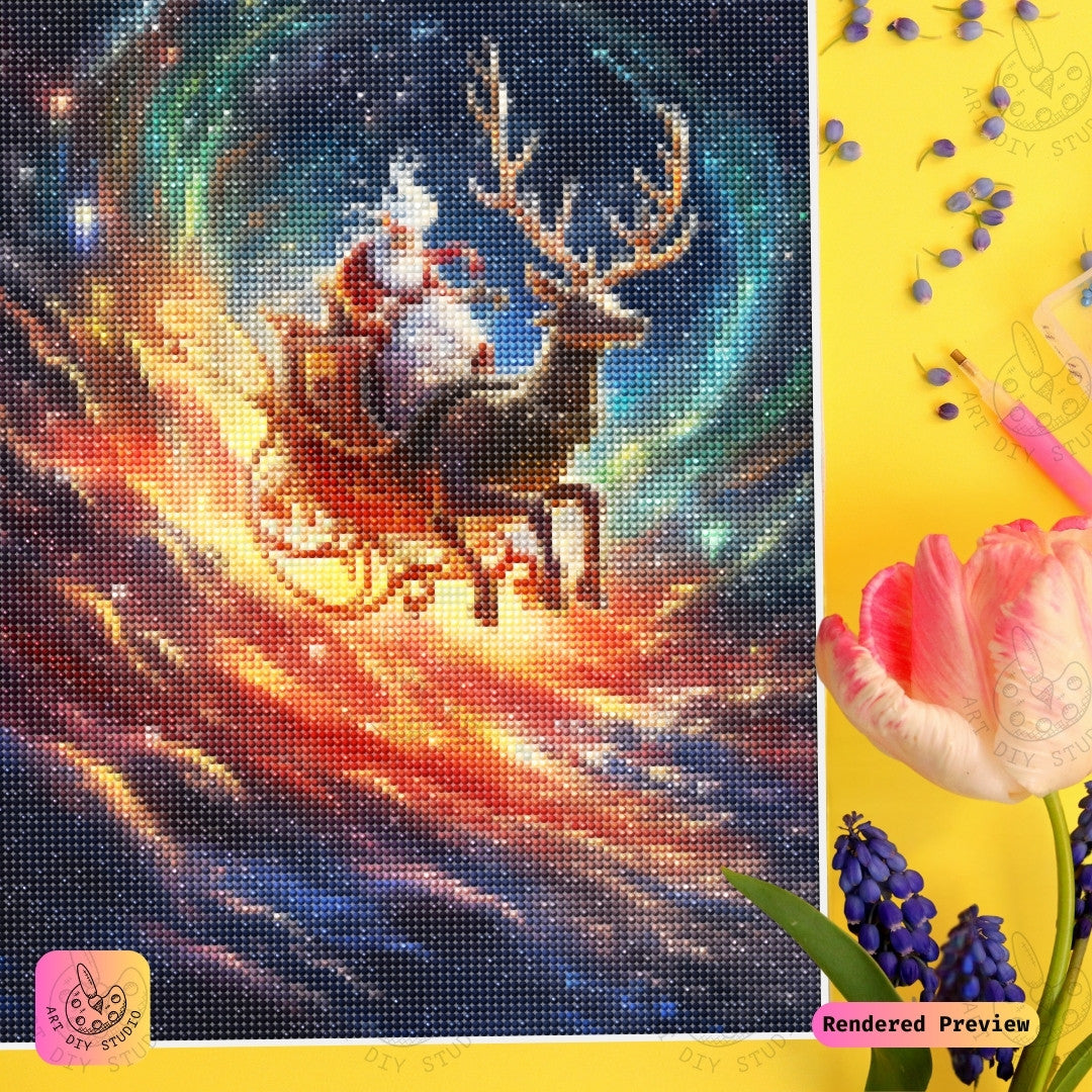 Artdiystudio Santas Cosmic Ride Diy Diamond Painting Kit A Magical Journey Through The Stars 4