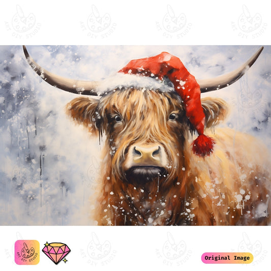 Artdiystudio Santas Snowy Cow Diy Diamond Painting Kit Cozy Holiday Cow Art