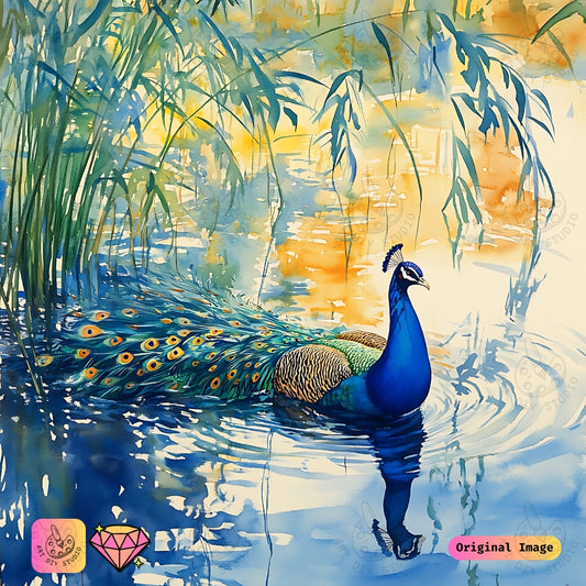 Artdiystudio Serene Peacock Reflection Diy Diamond Painting Kit Create Calm And Beauty 6