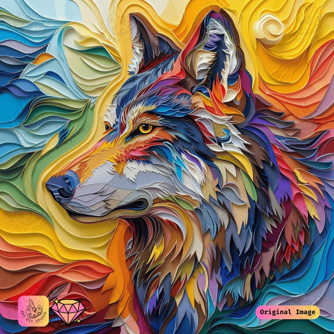 Artdiystudio Spectrum Wolf Harmony Diy Diamond Painting Kit A Flowing Masterpiece Of Color