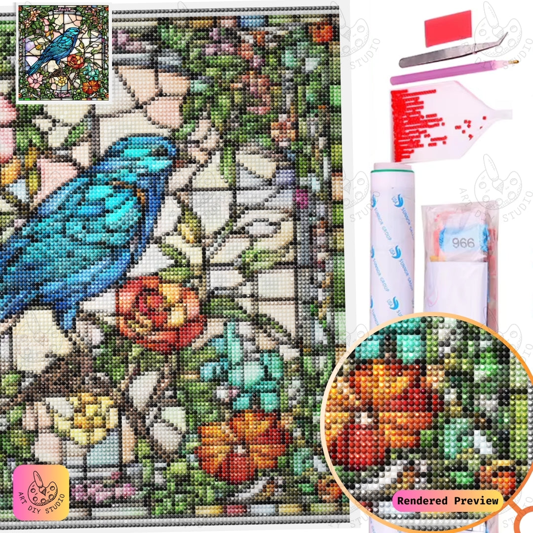 Artdiystudio Stained Glass Bluebird Elegance Diy Diamond Painting Kit A Masterpiece Of Intricate Beauty 2