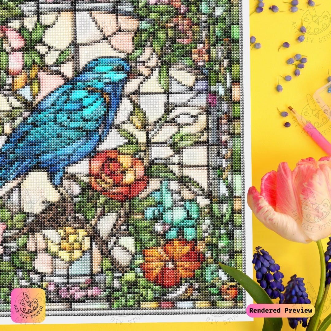 Artdiystudio Stained Glass Bluebird Elegance Diy Diamond Painting Kit A Masterpiece Of Intricate Beauty 4