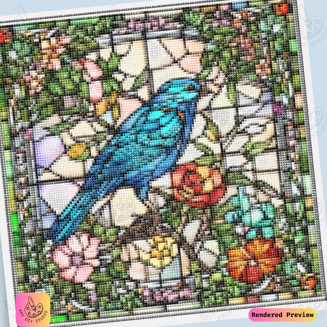 Artdiystudio Stained Glass Bluebird Elegance Diy Diamond Painting Kit A Masterpiece Of Intricate Beauty