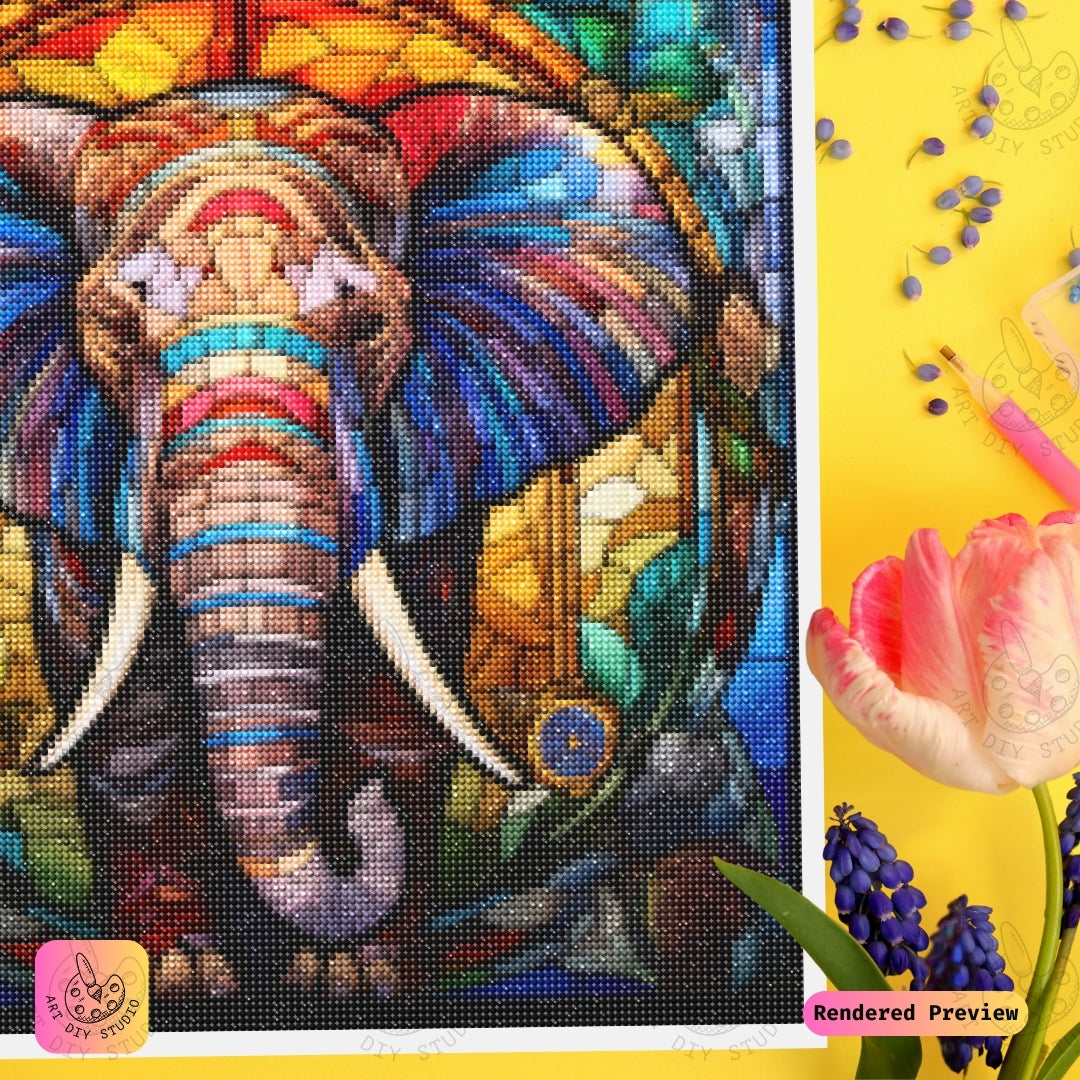 Artdiystudio Stained Glass Elephant Diy Diamond Painting Kit A Radiant Elegance In Art 3