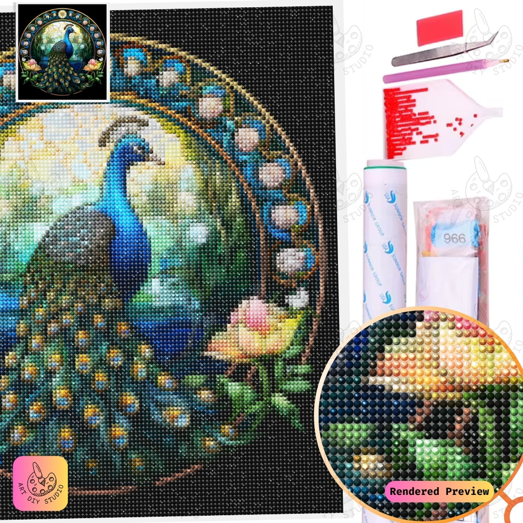 Artdiystudio Stained Glass Peacock Elegance Diy Diamond Painting Kit Craft A Timeless Beauty 2