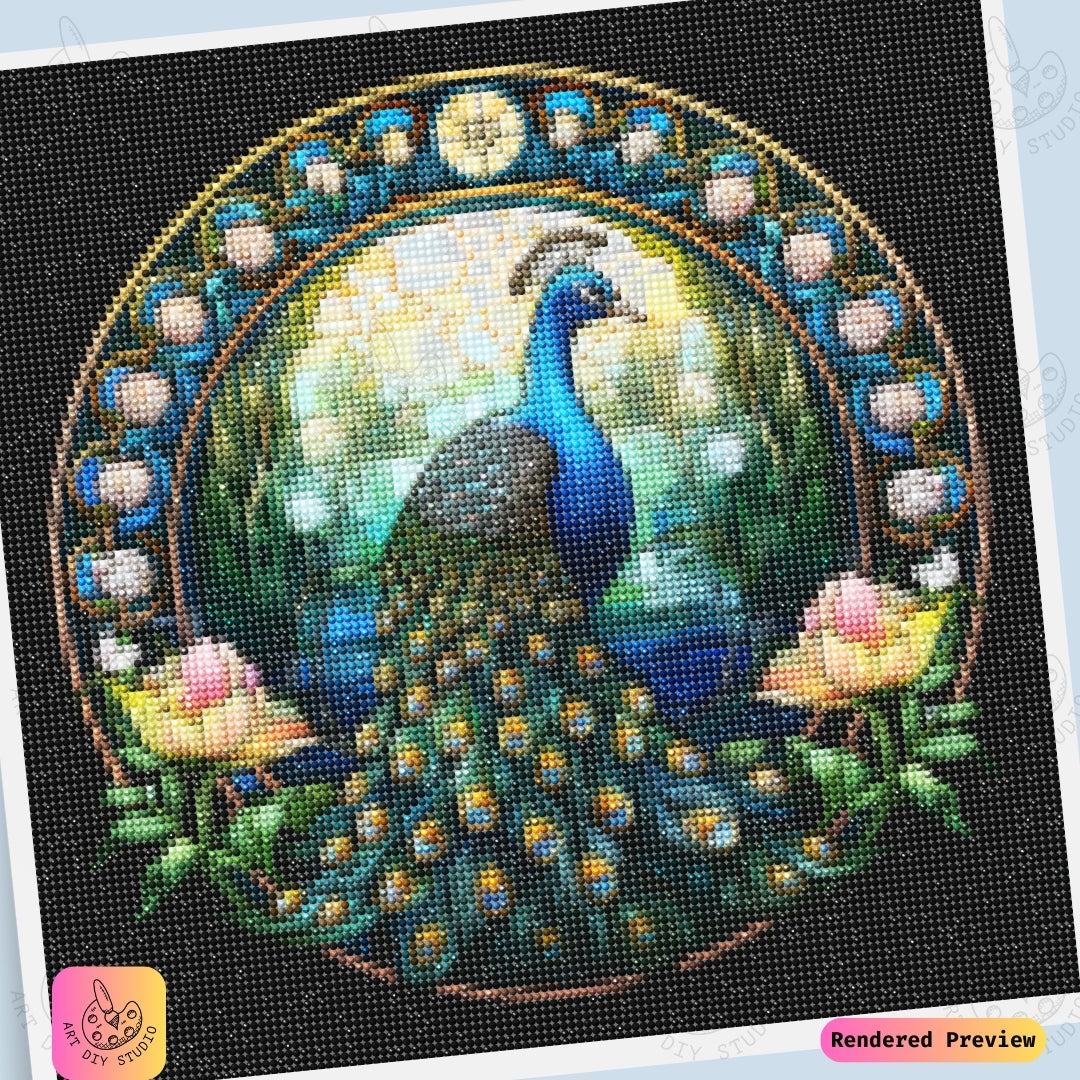 Artdiystudio Stained Glass Peacock Elegance Diy Diamond Painting Kit Craft A Timeless Beauty