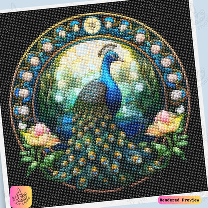 Artdiystudio Stained Glass Peacock Elegance Diy Diamond Painting Kit Craft A Timeless Beauty