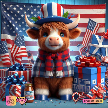 Artdiystudio Star Spangled Moo Diy Diamond Painting Kit Celebrate With Patriotic Charm