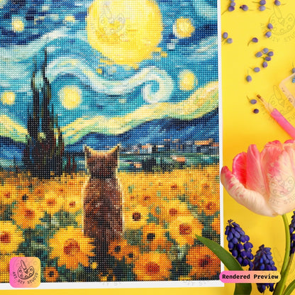 Artdiystudio Starry Paws In Bloom Diy Diamond Painting Kit A Feline Dream Amidst Sunflowers 3