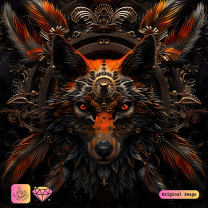 Artdiystudio Steampunk Wolf Blaze Diy Diamond Painting Kit A Fusion Of Fire And Metal