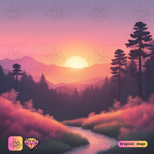 Artdiystudio Sunset Tranquil Escape Diy Diamond Painting Kit A Peaceful Sunset Journey