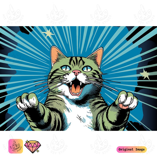 Artdiystudio Super Cat Power Diy Diamond Painting Kit Unleash The Feline Hero