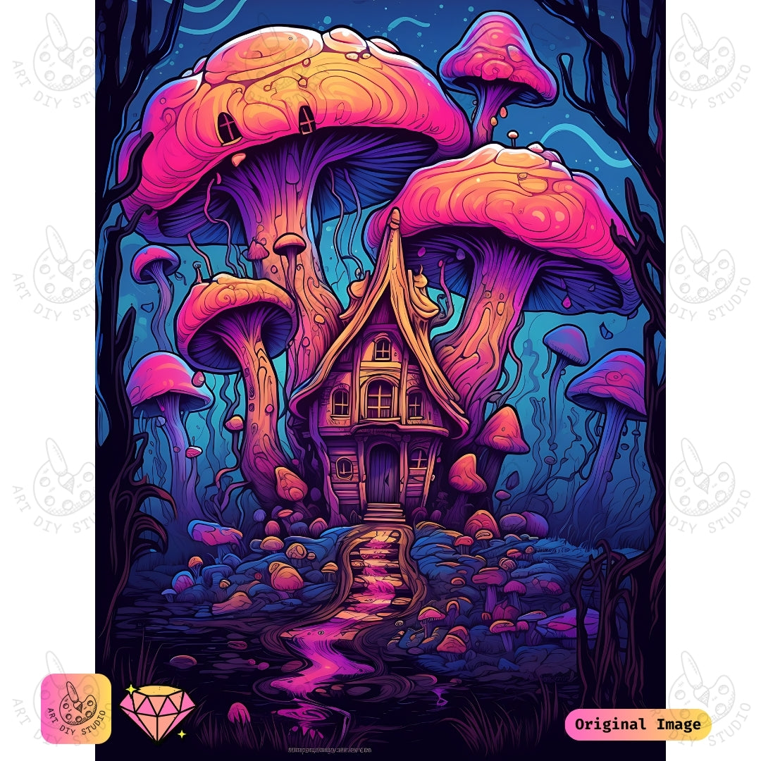 Artdiystudio Surreal Mushroom Hideaway Diy Diamond Painting Kit A Whimsical Dreamscape In Art
