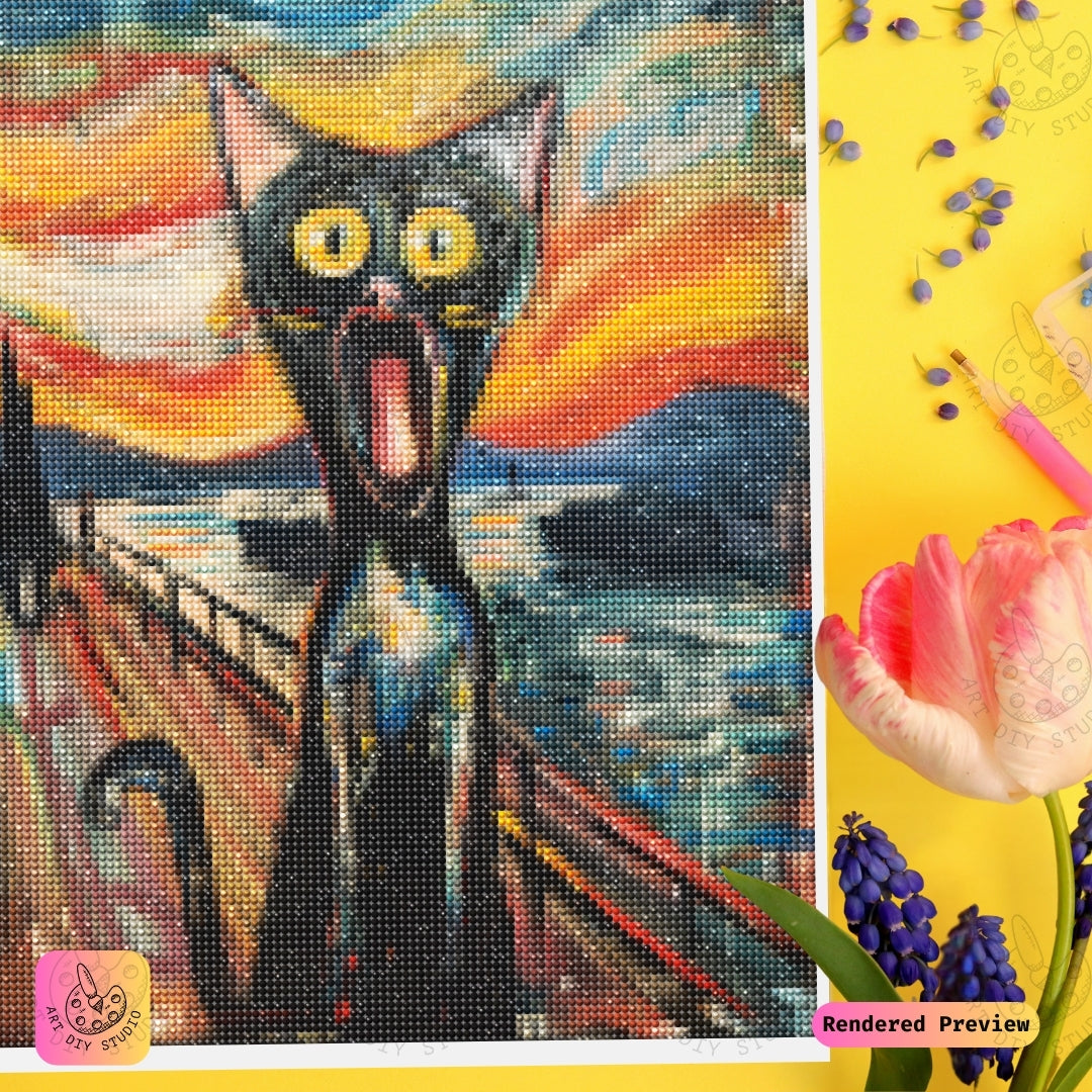 Artdiystudio The Scream Of Paws Diy Diamond Painting Kit A Cats Bold Expression In The Twilight 3