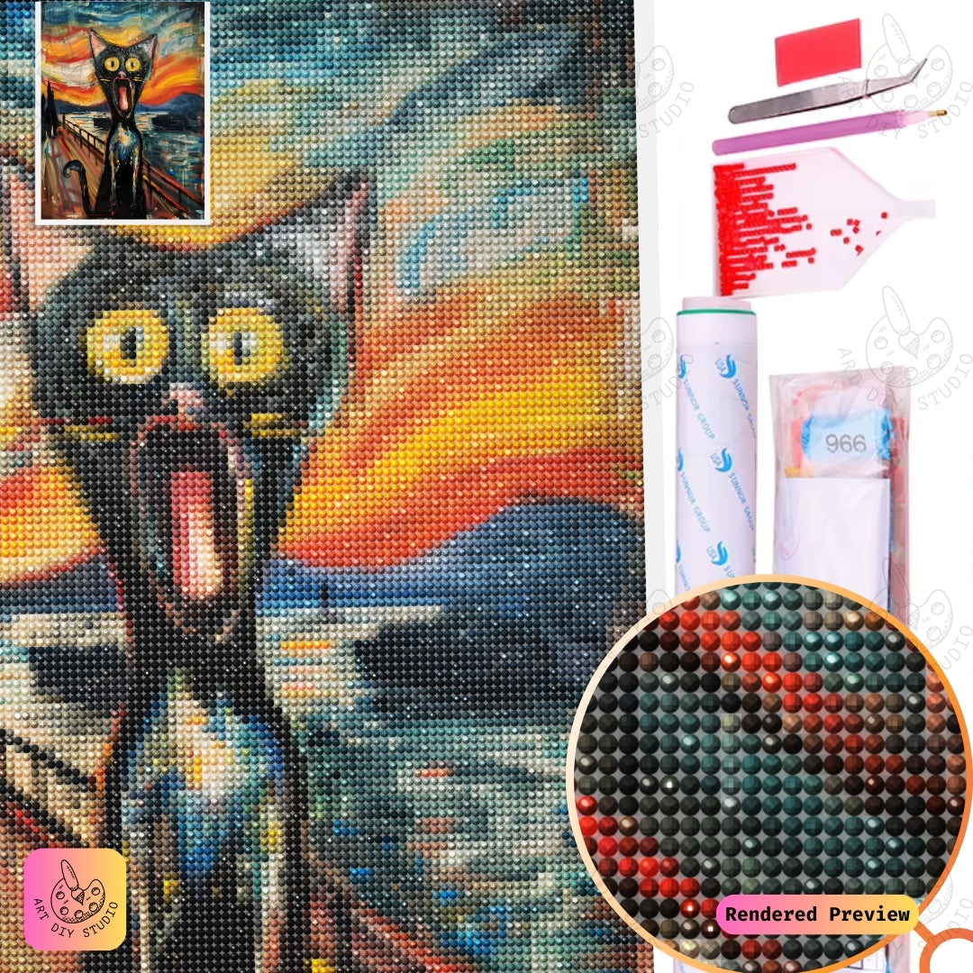 Artdiystudio The Scream Of Paws Diy Diamond Painting Kit A Cats Bold Expression In The Twilight 5