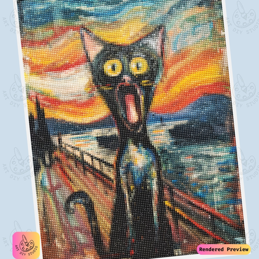 Artdiystudio The Scream Of Paws Diy Diamond Painting Kit A Cats Bold Expression In The Twilight 6
