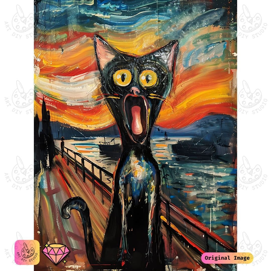 Artdiystudio The Scream Of Paws Diy Diamond Painting Kit A Cats Bold Expression In The Twilight