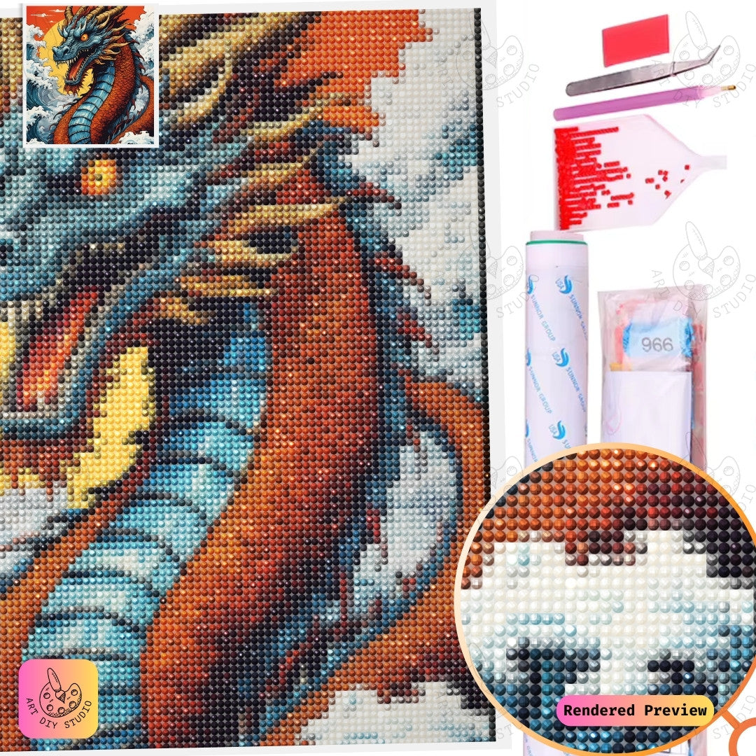 Artdiystudio Tidal Flame Warden Diy Diamond Painting Kit A Mythical Aquatic Vision 5